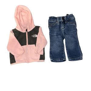 The North Face Baby Girl Fleece Hoodie & Wrangler Denim Jeans Set Size 0-3